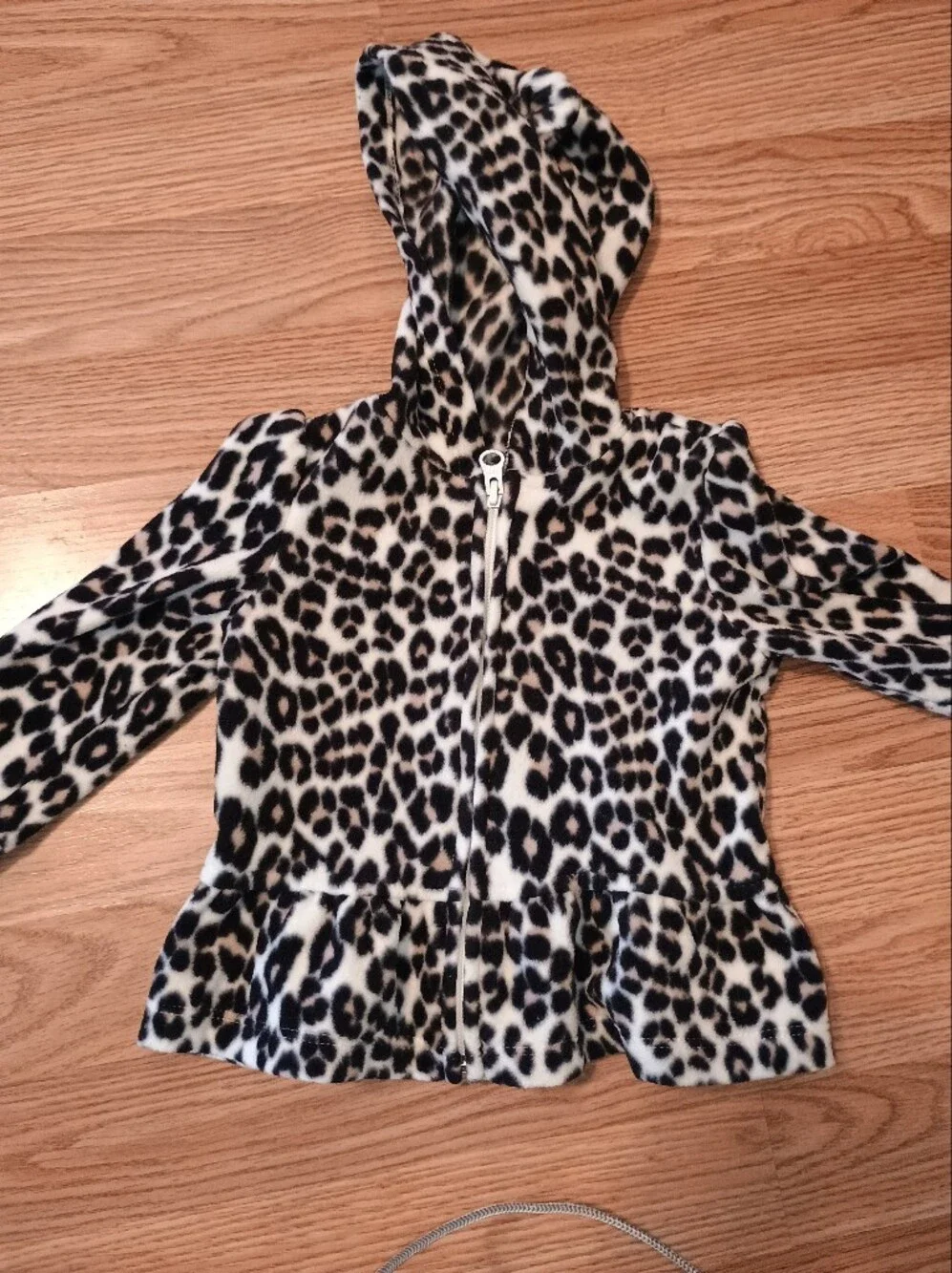 The Children's Place Girls 12-18M Leopard Fleece Hooded Jacket Bear Ears Peplum